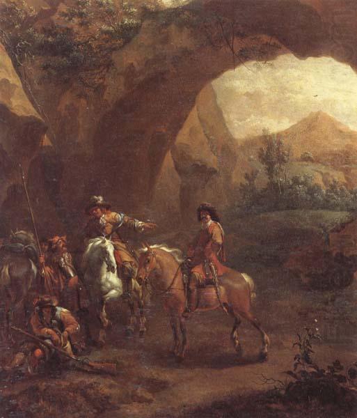 Adam Colonia Landscape with troopers and soldiers beneath a rocky arch china oil painting image